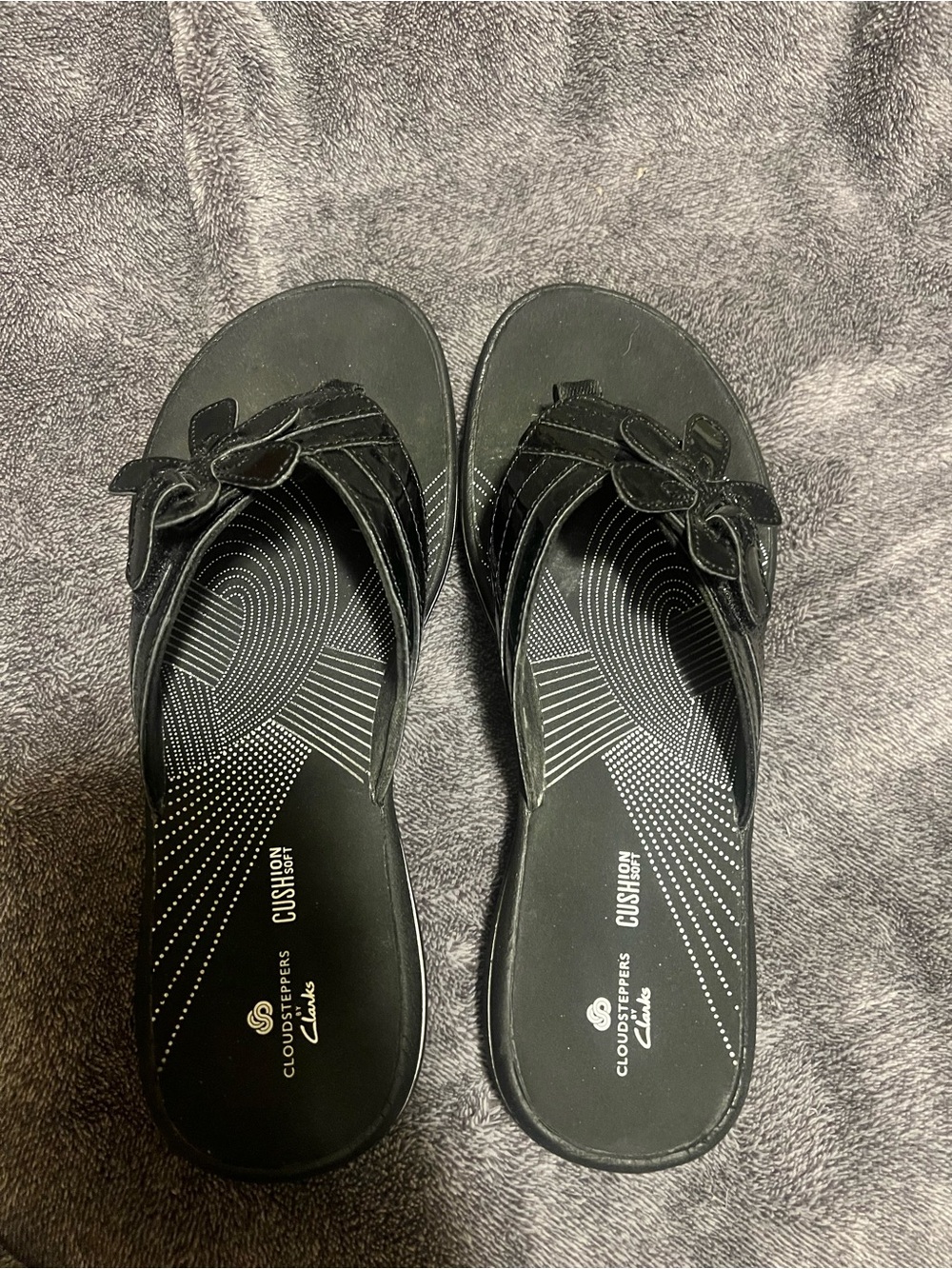 Clarks Black Slip-On Flower Accent Mules